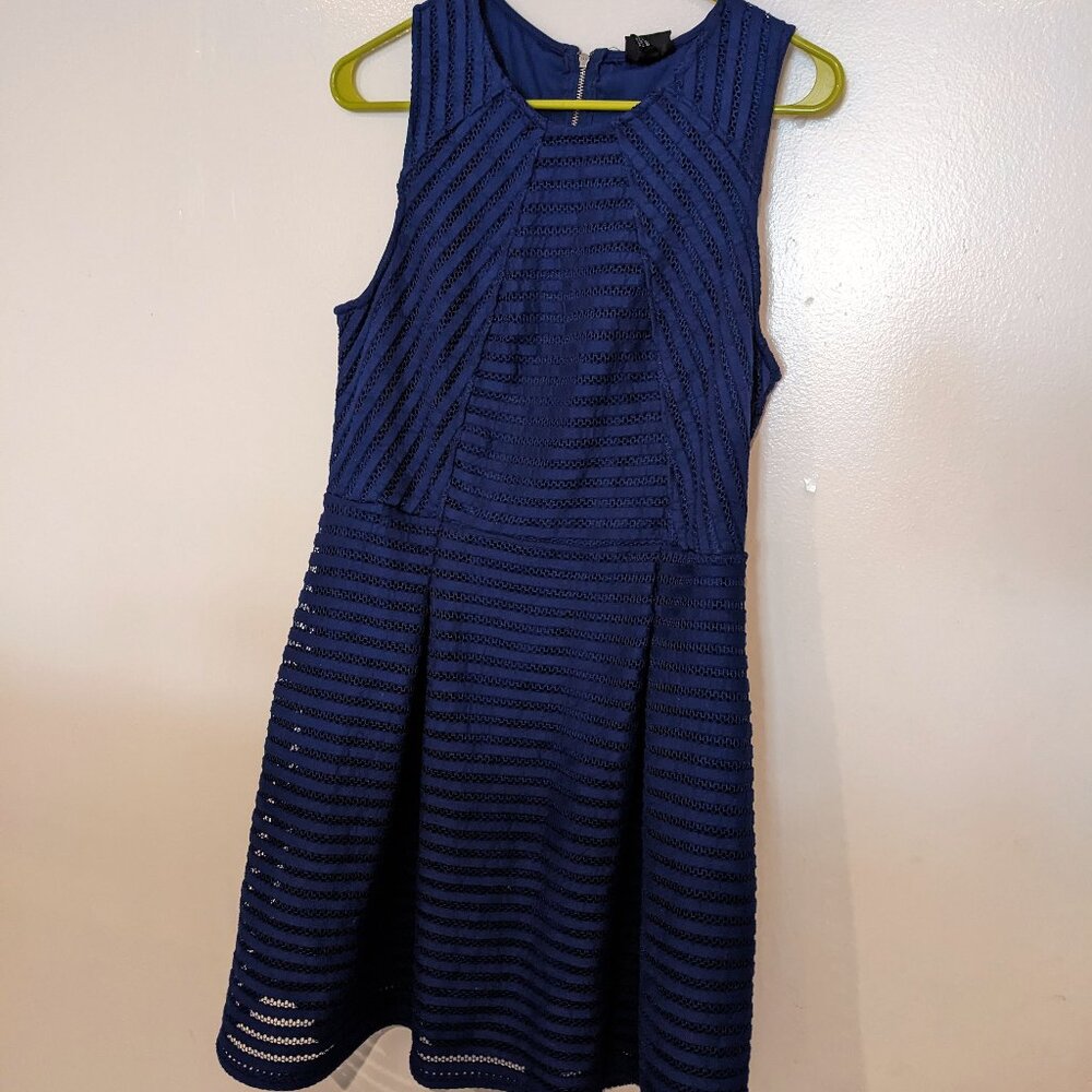 Mossimo Sleeveless Blue Skater Dress Lace Overlay